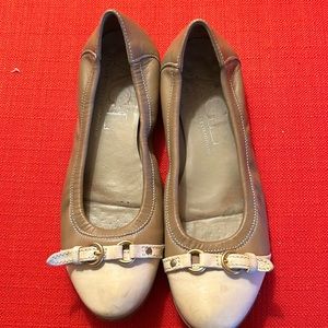 AGL bone and tan ballet flats with toe contrast